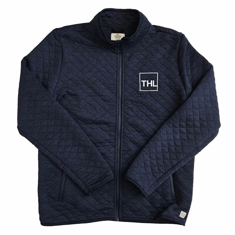 Marine Layer Mens Medium Full Zip Corbet Quilted Jacket Long Sleeve Sweater Blue